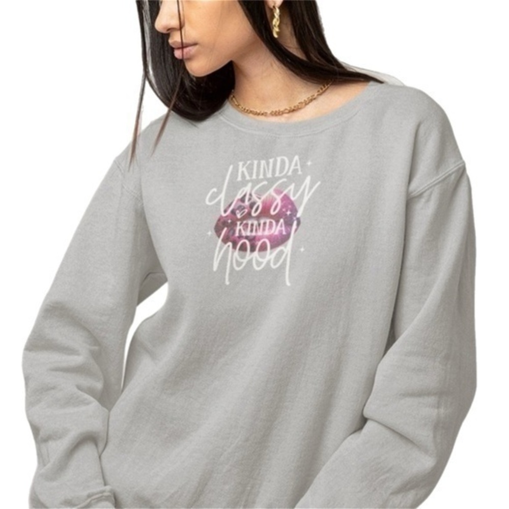Wildfox Grey  ‘Kinda Classy Kinda Hood’ Sexy Lip Graphic Print Sweatshirt